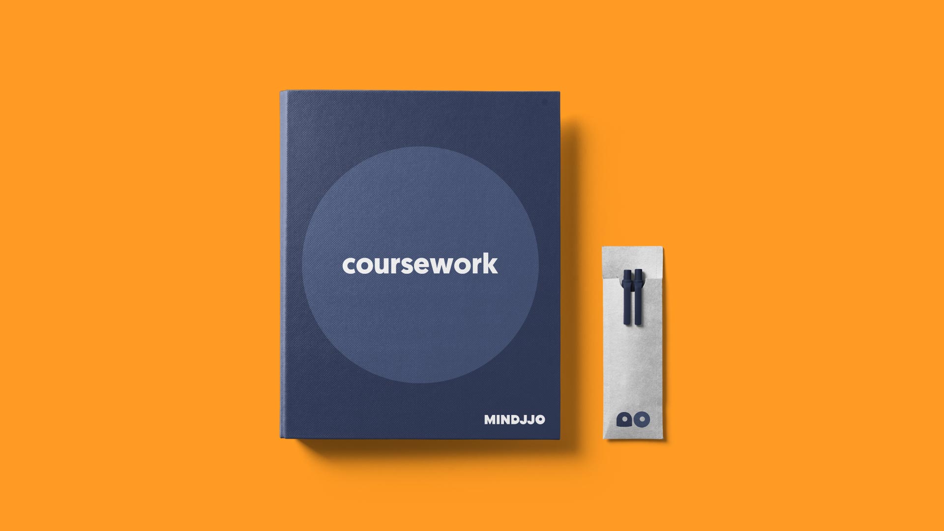 Mindjjo branded coursework folder and pens.