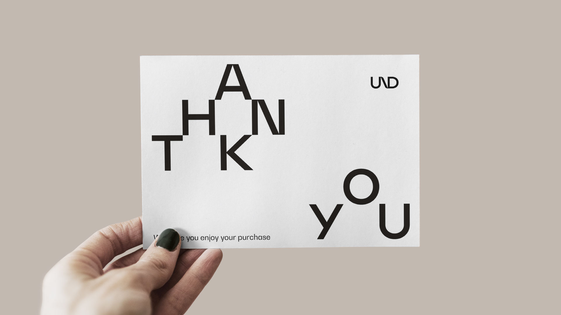 UND branded 'thank you' postcard that comes with every purchase.
